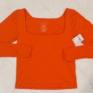 Free People Intimately M/L Clean Lines Long Sleeve Top Seamless Orange NWT NEW